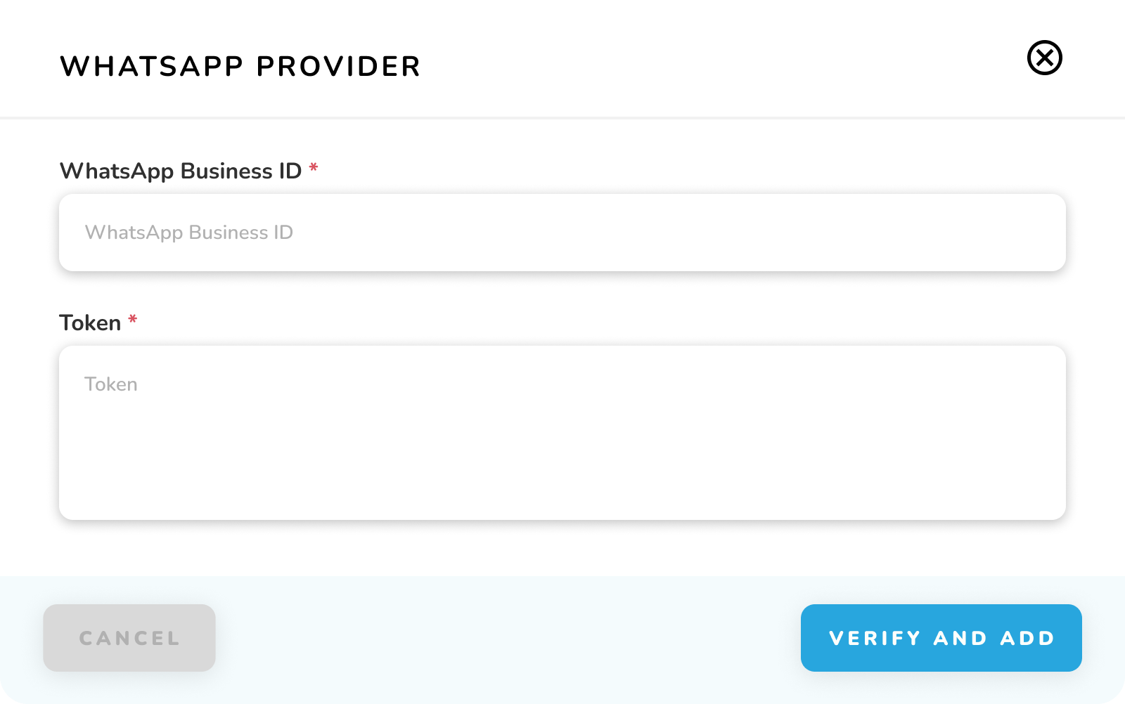 WhatsApp Provider - Add Popup